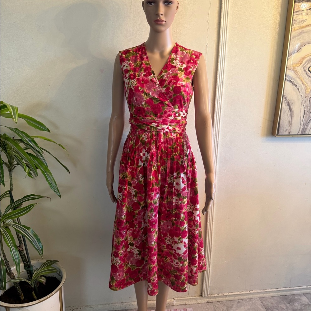 Newport News Vibrant Pink Floral Midi Dress